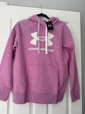 Under Armour Heather Pink Pullover Hoodie with White Logo